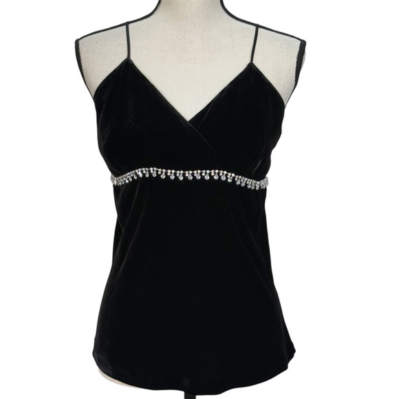 INC Y2K Black Velvet Cami Top Size 8 Rhinestone Beaded Empire Waist Evening - Picture 9 of 9